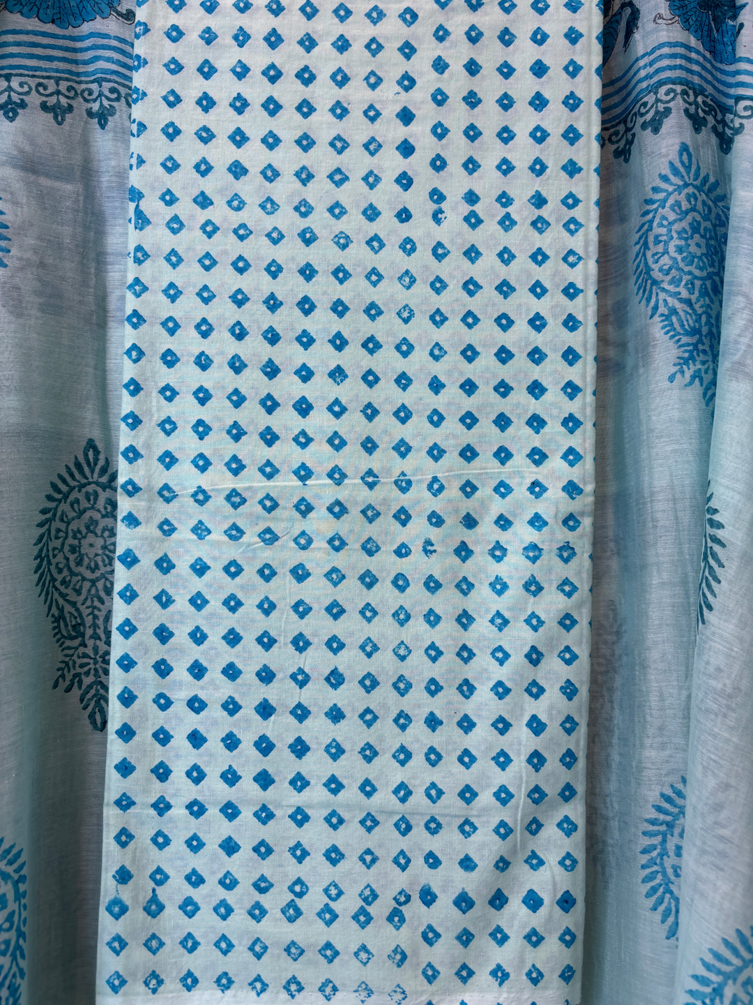 Blue Mul Chanderi Hand Block Printed Suit Set ML2