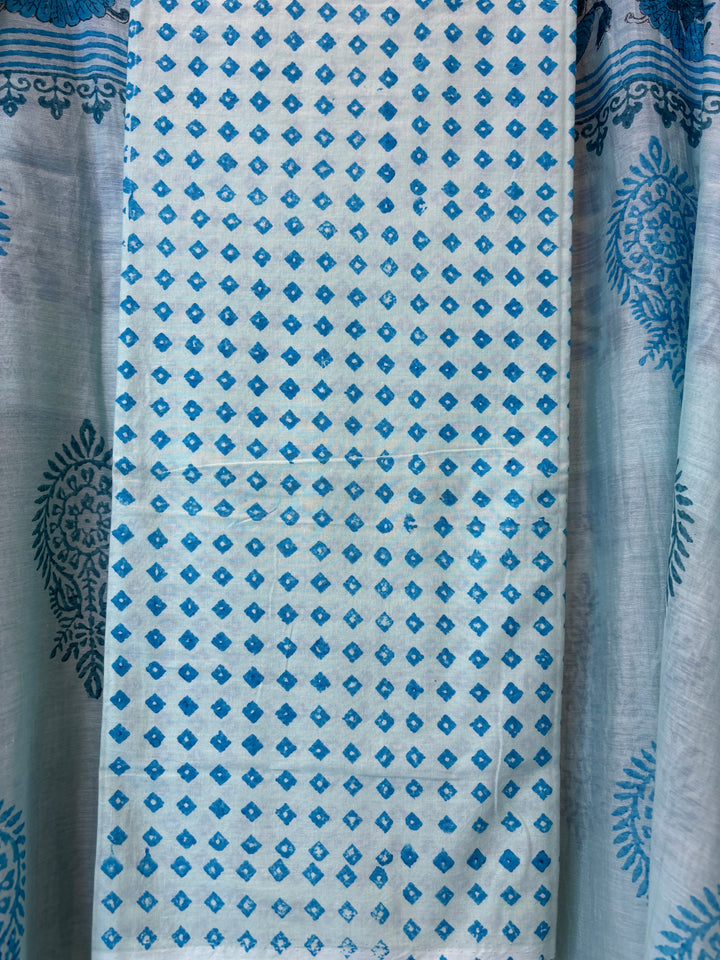 Blue Mul Chanderi Hand Block Printed Suit Set ML2