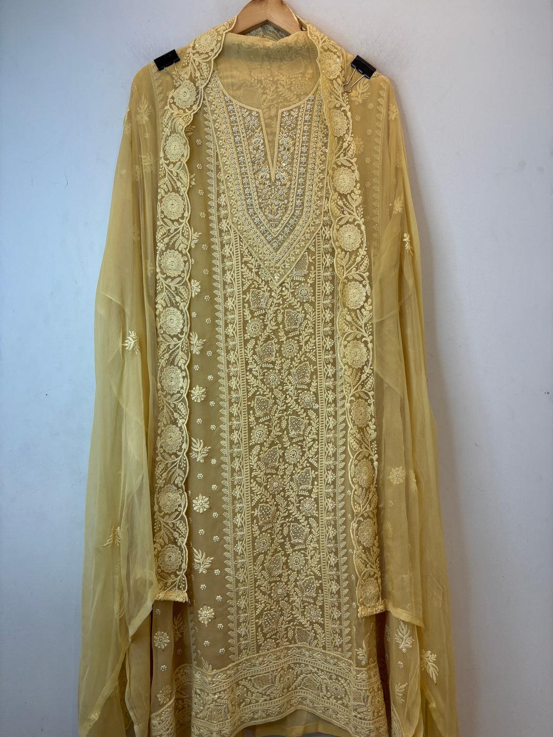 Yellow Georgette Embroidered Suit Set with Zari &amp; Cutdana Work