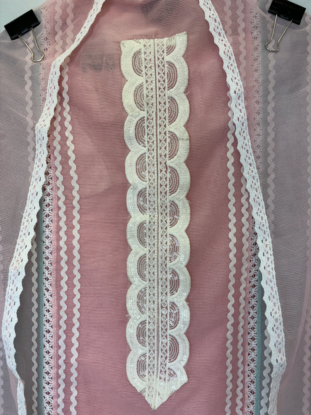 Pink Kota Unstitched Suit with Lace Detailing in Three-Tone Shades