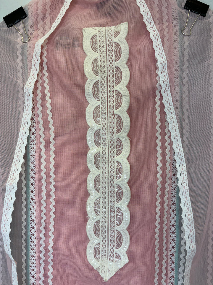 Pink Kota Unstitched Suit with Lace Detailing in Three-Tone Shades