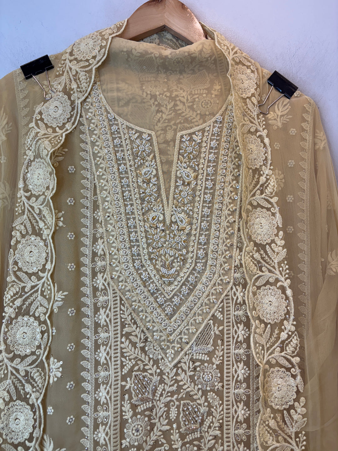Yellow Georgette Embroidered Suit Set with Zari &amp; Cutdana Work