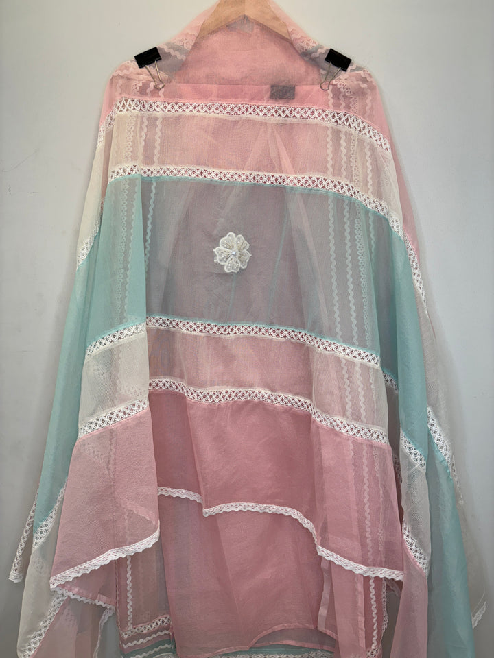 Pink Kota Unstitched Suit with Lace Detailing in Three-Tone Shades