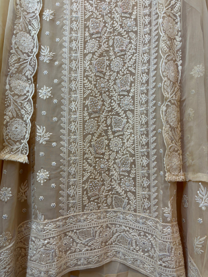 Yellow Georgette Embroidered Suit Set with Zari &amp; Cutdana Work