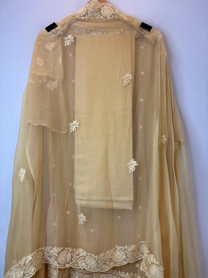 Yellow Georgette Embroidered Suit Set with Zari &amp; Cutdana Work