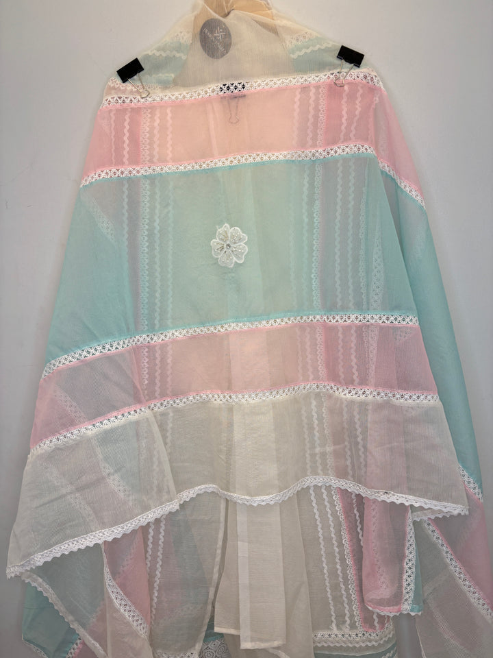 White Kota Unstitched Suit with Lace Detailing in Three-Tone Shades
