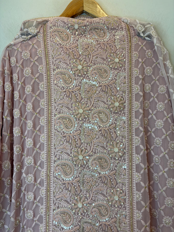 Pink Georgette Embroidered Suit Set with Handwork