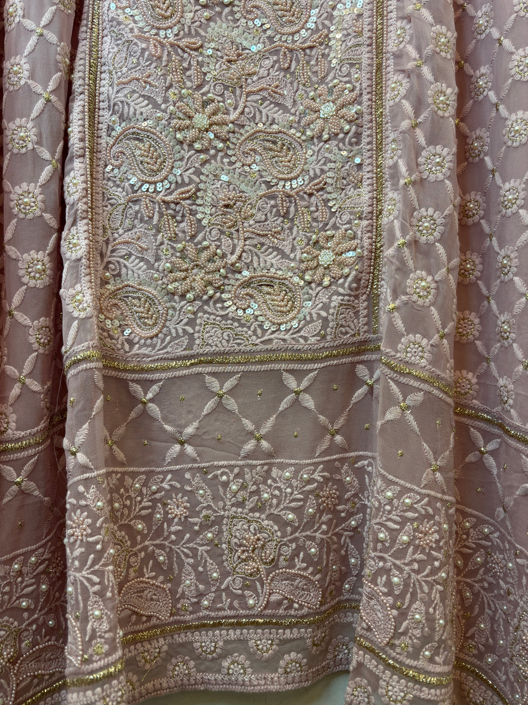Pink Georgette Embroidered Suit Set with Handwork