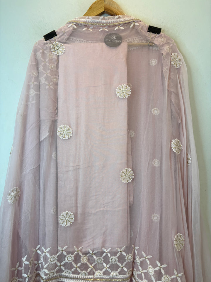 Pink Georgette Embroidered Suit Set with Handwork