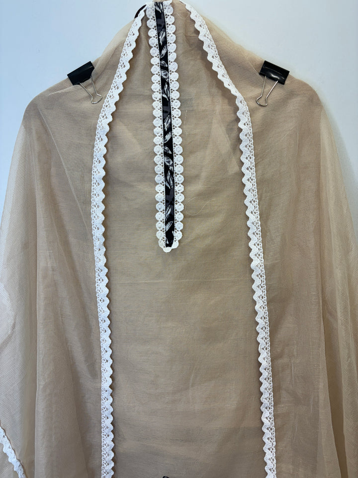 Beige Kota Unstitched Suit with Applique &amp; Lace Detailing