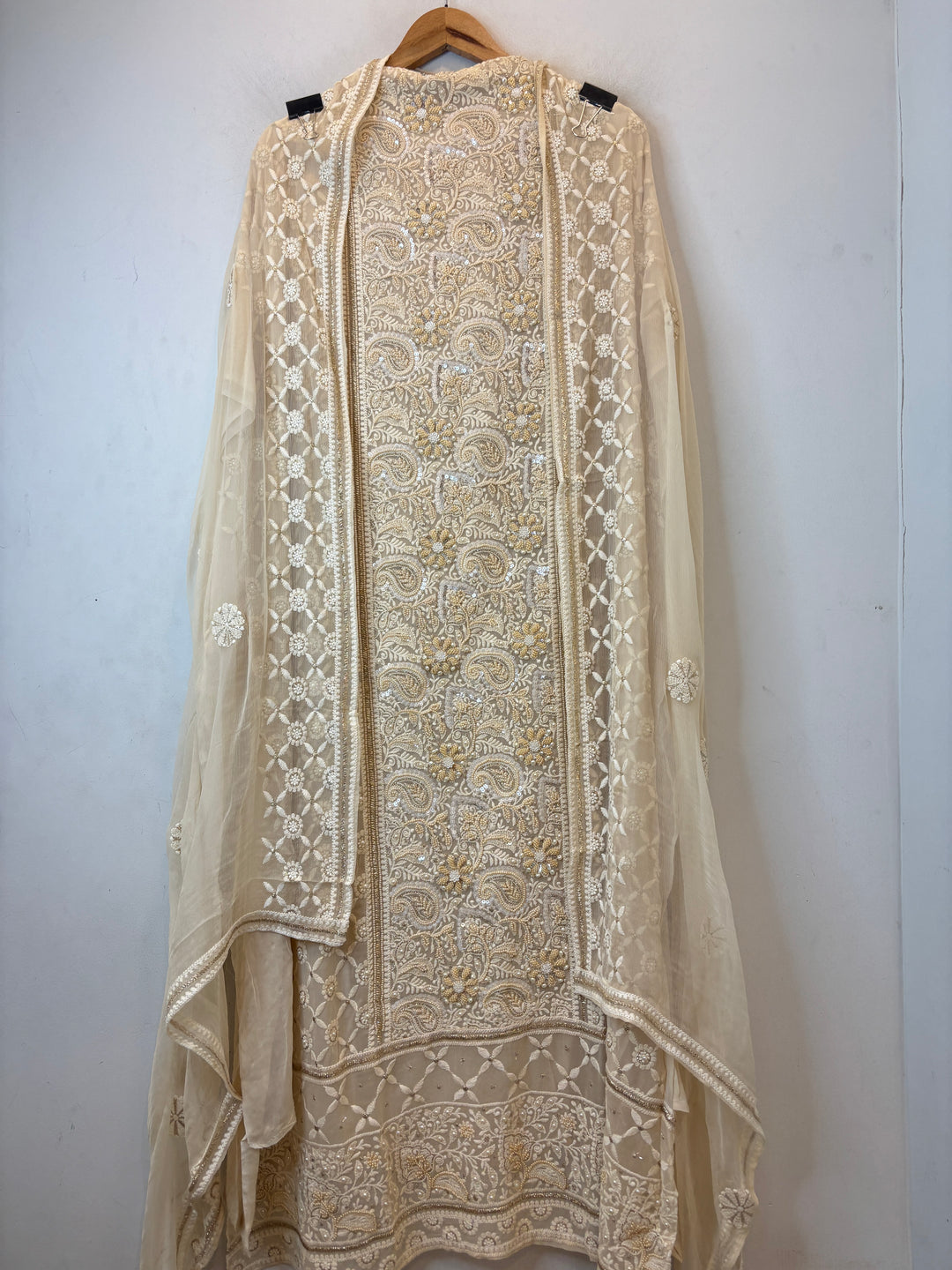 Ivory Georgette Embroidered Suit Set with Handwork