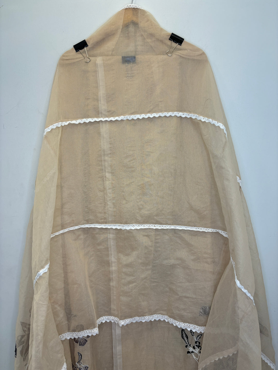 Beige Kota Unstitched Suit with Applique &amp; Lace Detailing