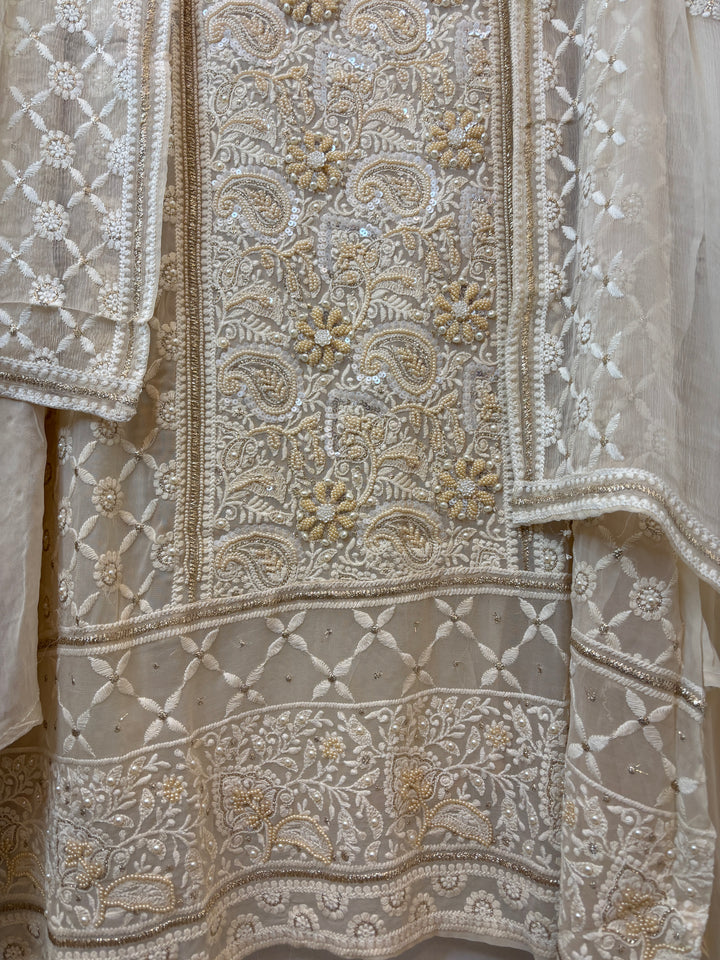 Ivory Georgette Embroidered Suit Set with Handwork