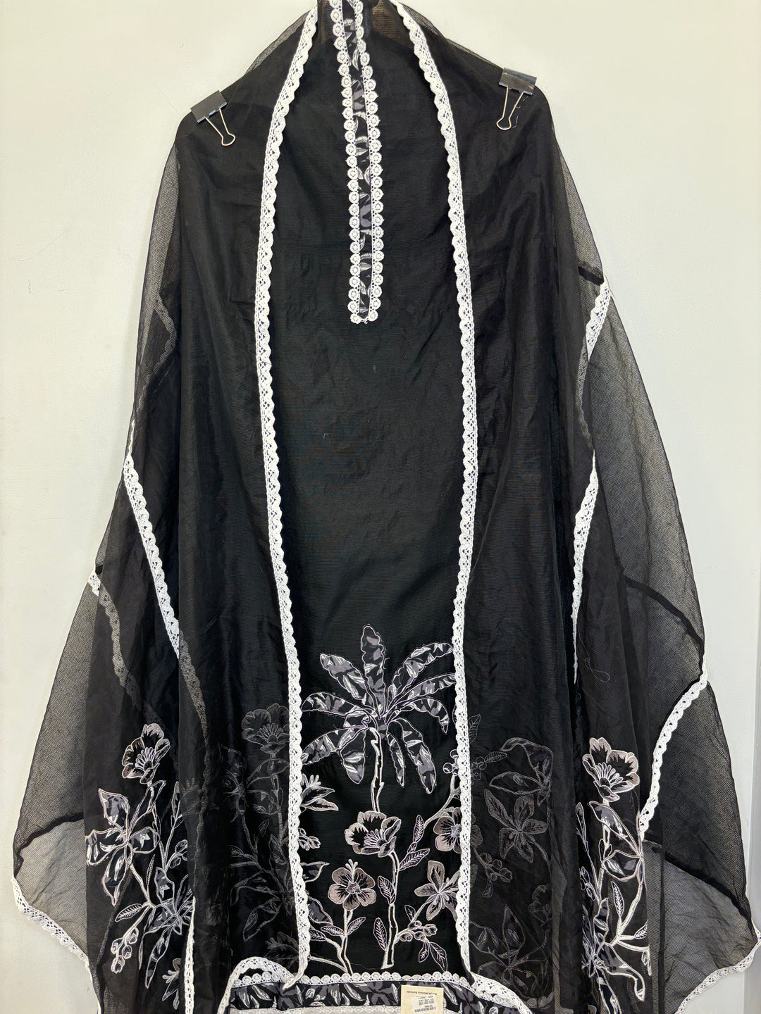 Black Kota Unstitched Suit with Applique &amp; Lace Detailing
