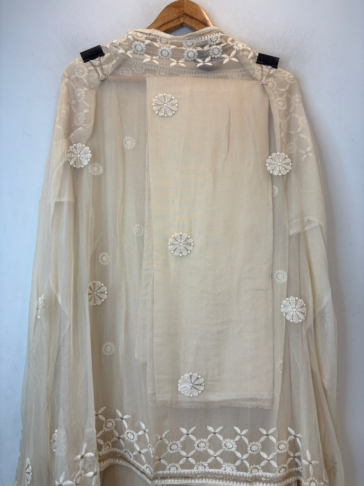 Ivory Georgette Embroidered Suit Set with Handwork