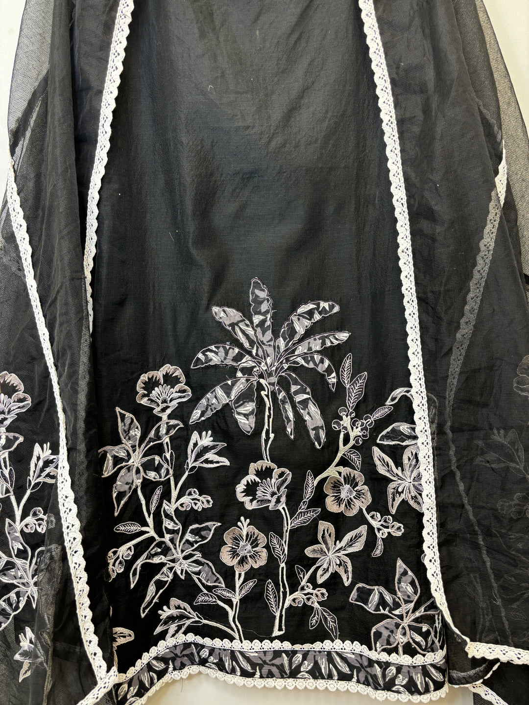 Black Kota Unstitched Suit with Applique &amp; Lace Detailing