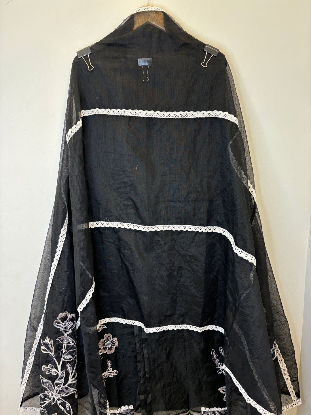 Black Kota Unstitched Suit with Applique &amp; Lace Detailing