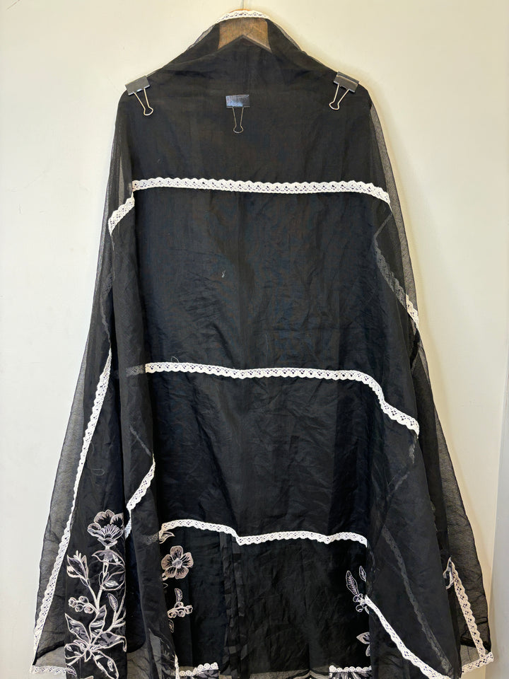 Black Kota Unstitched Suit with Applique &amp; Lace Detailing