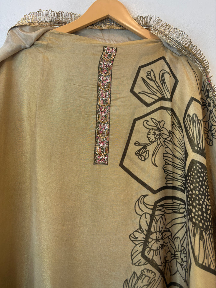 Shimmer Tissue Floral Unstitched Suit Set with Dabka &amp; Swarovski Highlights