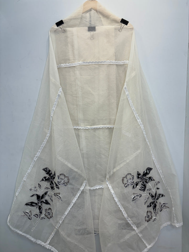Ivory Kota Unstitched Suit with Applique &amp; Lace Detailing