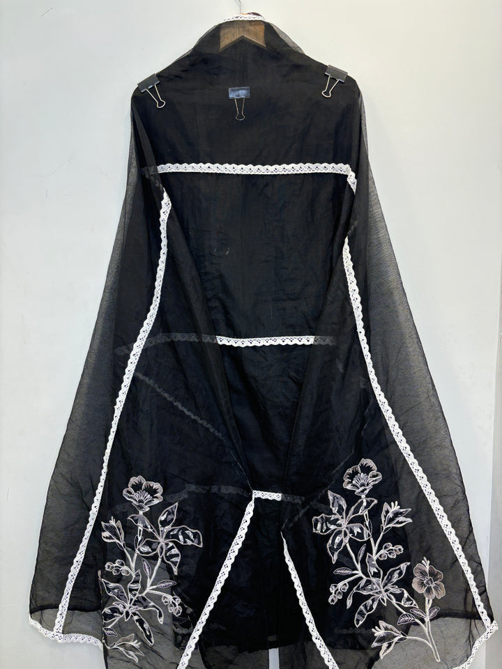 Black Kota Unstitched Suit with Applique &amp; Lace Detailing
