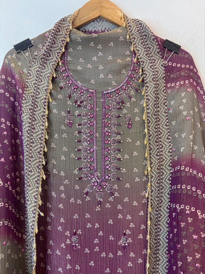 Ombre Bandhani Shimmer Tissue Suit Set with Cutdana Work