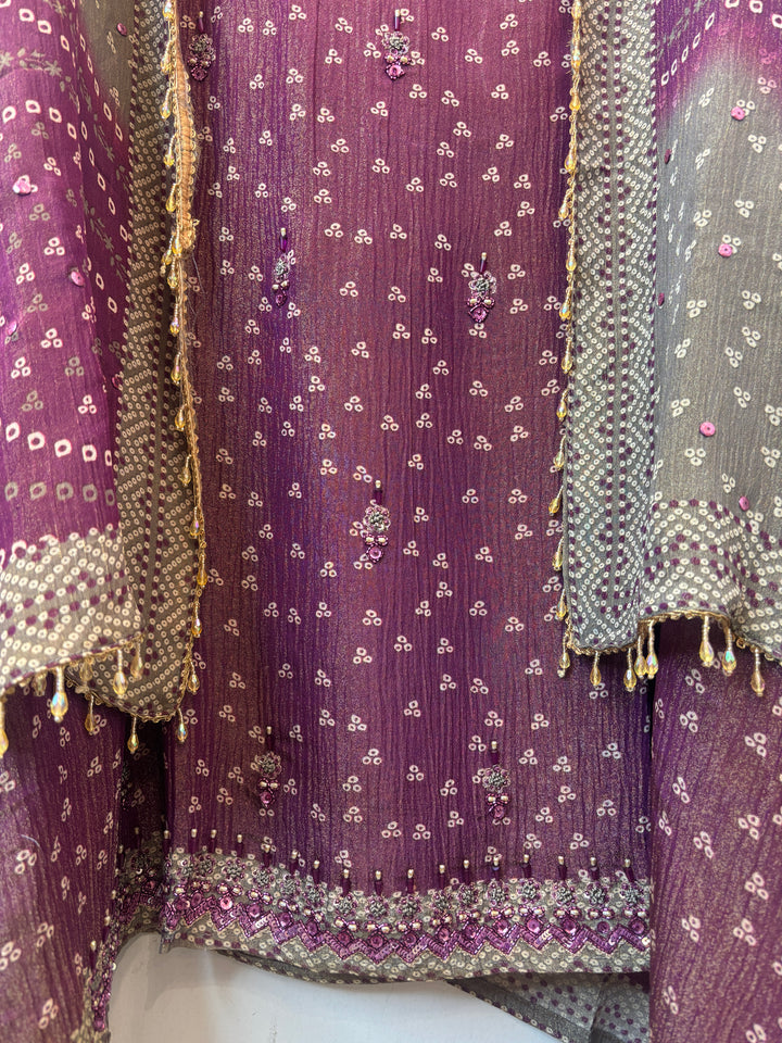 Ombre Bandhani Shimmer Tissue Suit Set with Cutdana Work