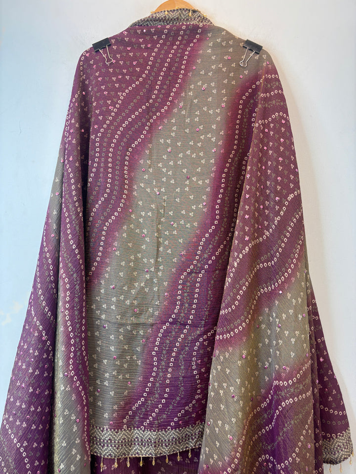 Ombre Bandhani Shimmer Tissue Suit Set with Cutdana Work