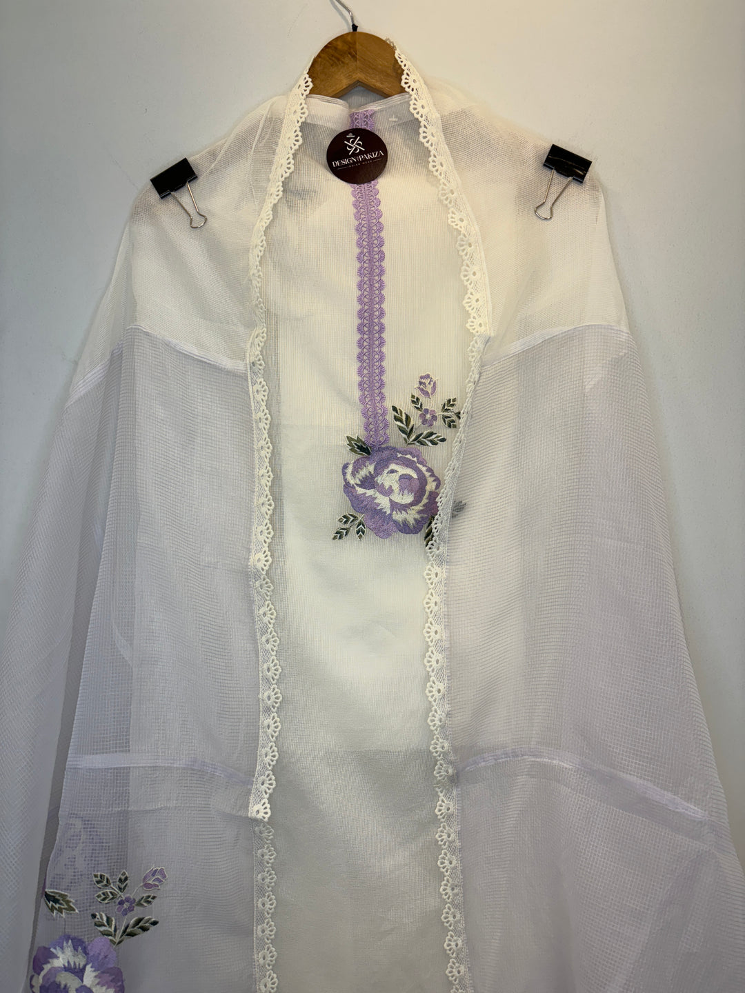 Purple Kota Unstitched Suit with Embroidery &amp; Lace Detailing
