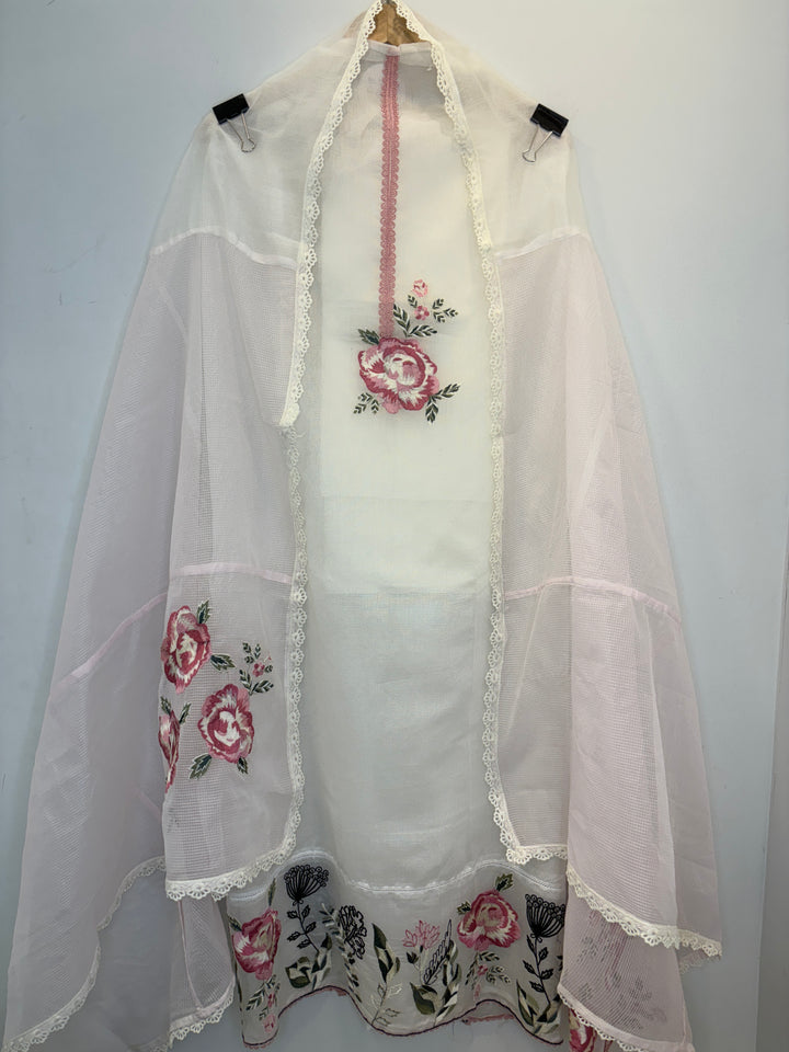 Kota Unstitched Suit with Embroidery &amp; Lace Detailing