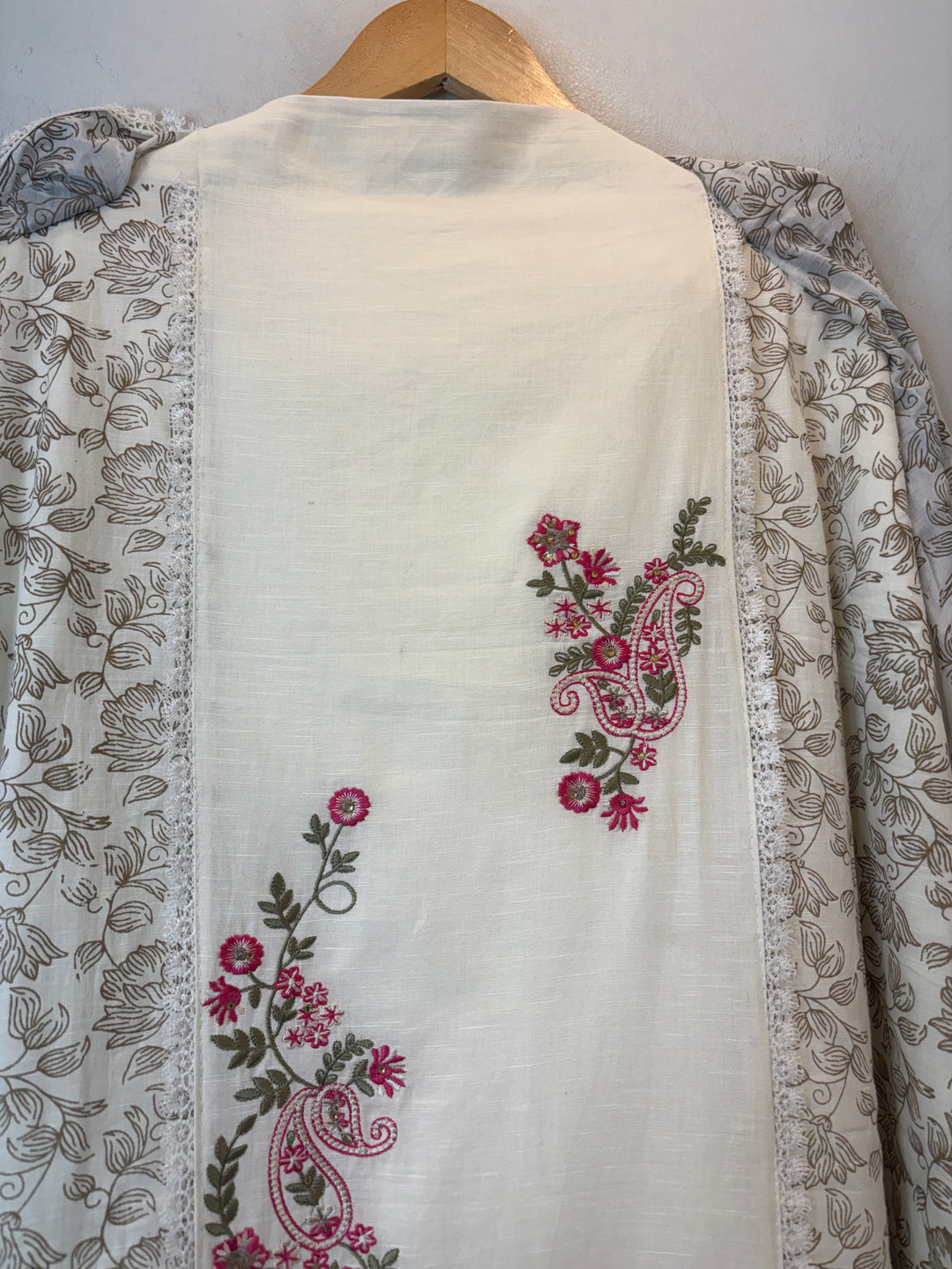Ivory Cotton Block Printed Suit Set with Ambi Embroidery