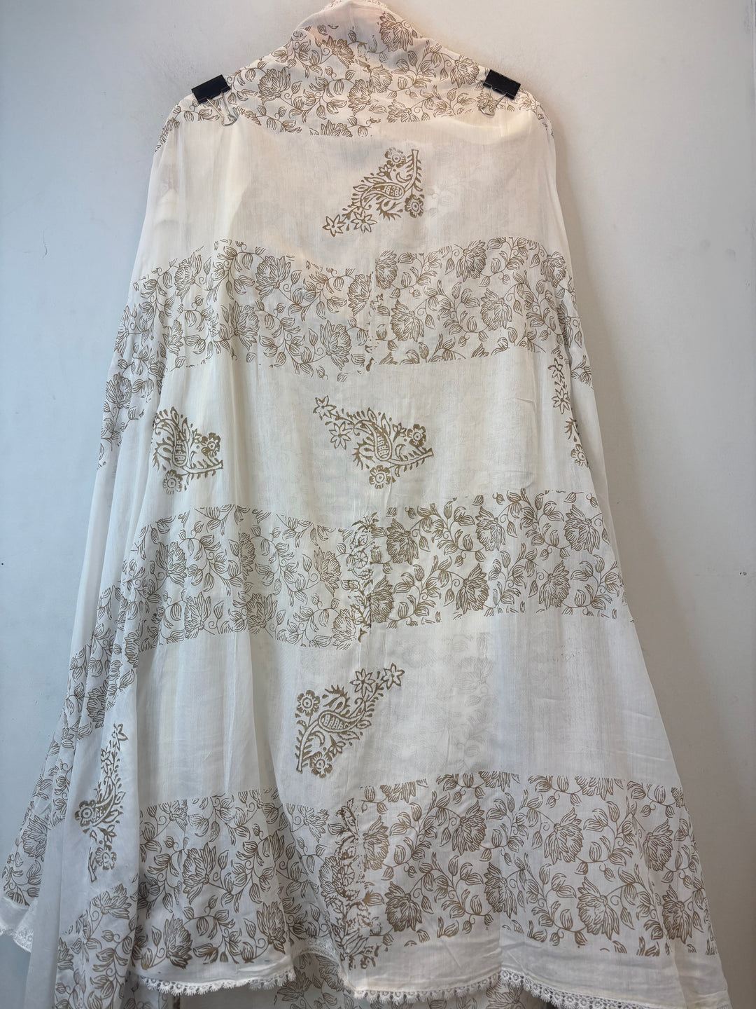 Ivory Cotton Block Printed Suit Set with Ambi Embroidery