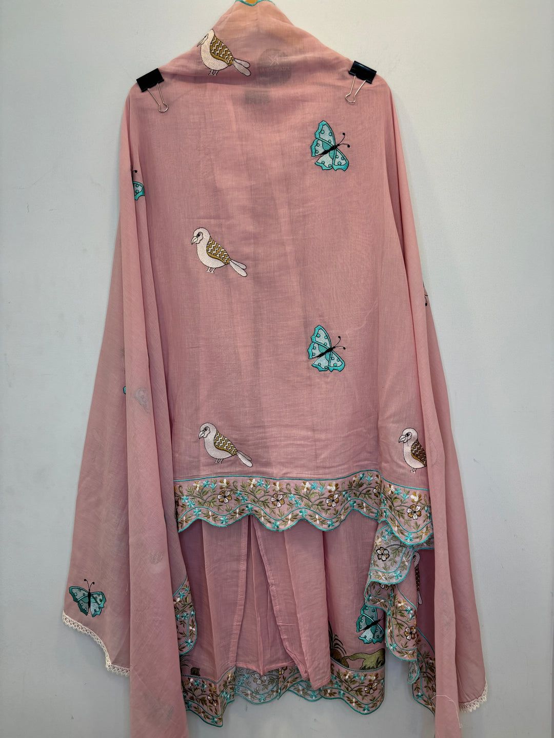 Pink Mul Cotton Unstitched Suit with Embroidery &amp; Cutwork Detailing