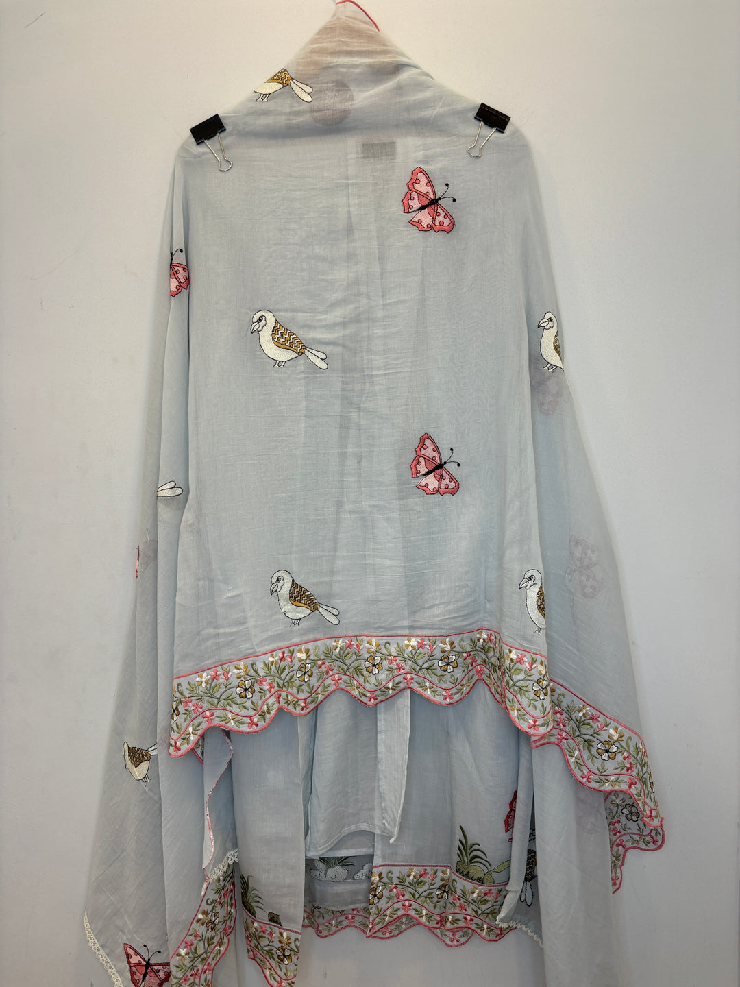 Grey Mul Cotton Unstitched Suit with Embroidery &amp; Cutwork Detailing