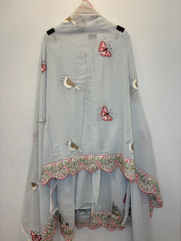 Grey Mul Cotton Unstitched Suit with Embroidery &amp; Cutwork Detailing