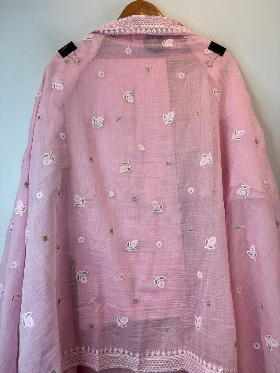 Pink Mul Cotton Embroidered Suit Set with Pearl &amp; Zari Detailing