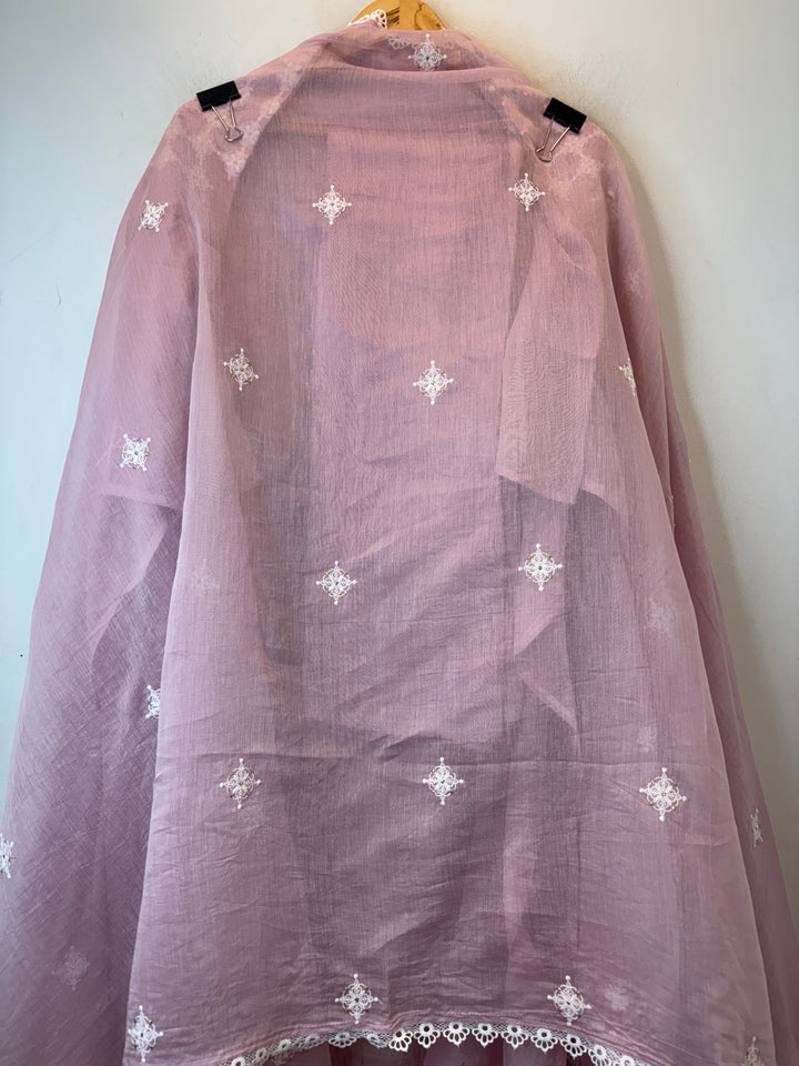 Pink Mul Cotton Embroidered Suit Set with Cutwork &amp; Tassel Detailing