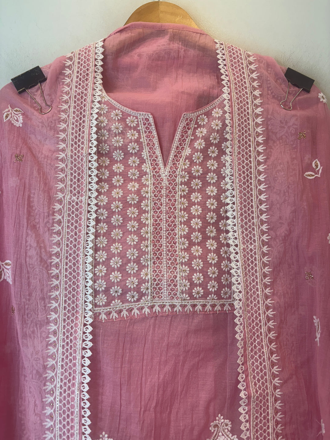 Pink Mul Cotton Embroidered Suit Set with Zari Booti Detailing