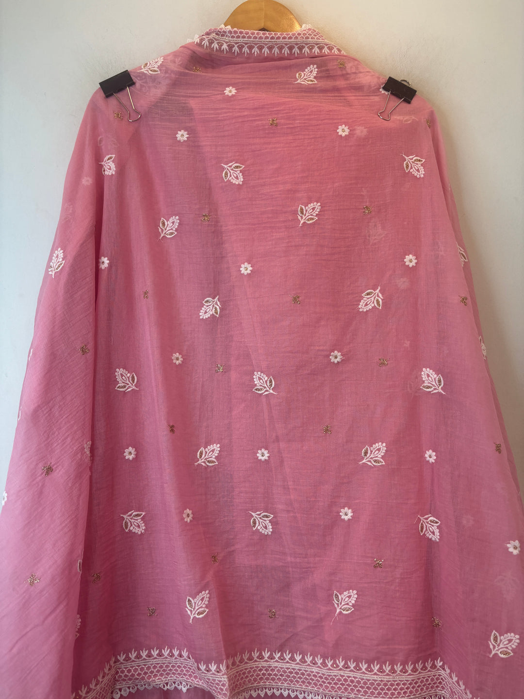 Pink Mul Cotton Embroidered Suit Set with Zari Booti Detailing