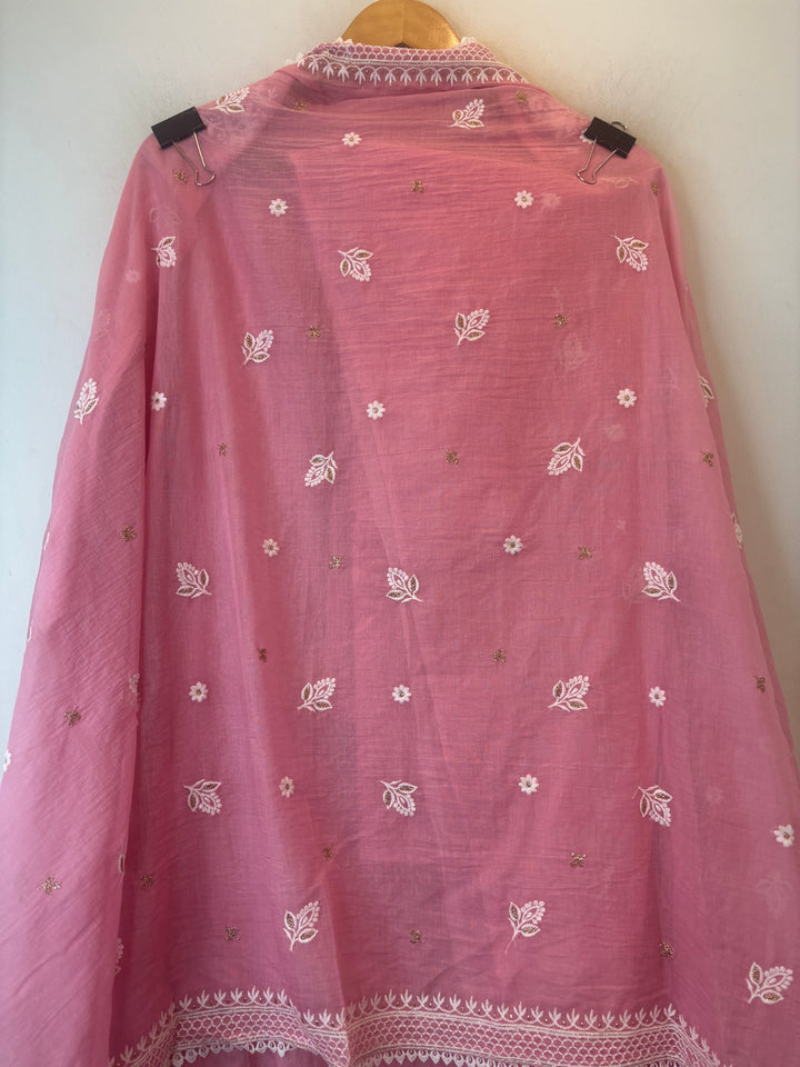 Pink Mul Cotton Embroidered Suit Set with Zari Booti Detailing