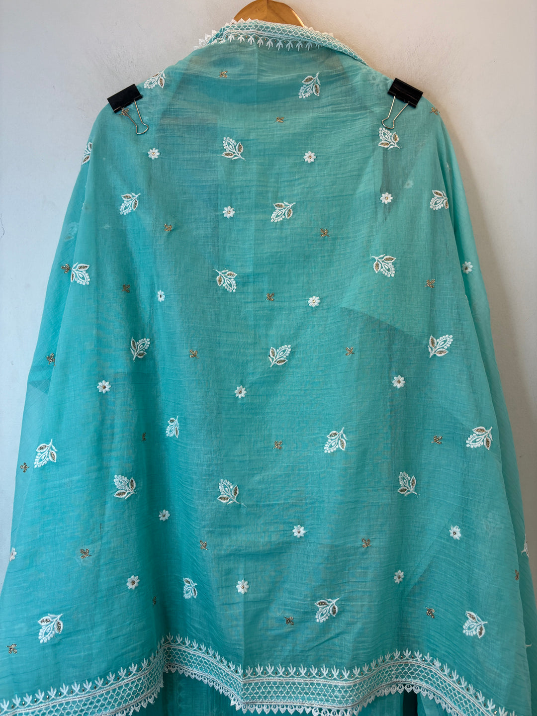 Blue Mul Cotton Embroidered Suit Set with Zari Booti Detailing