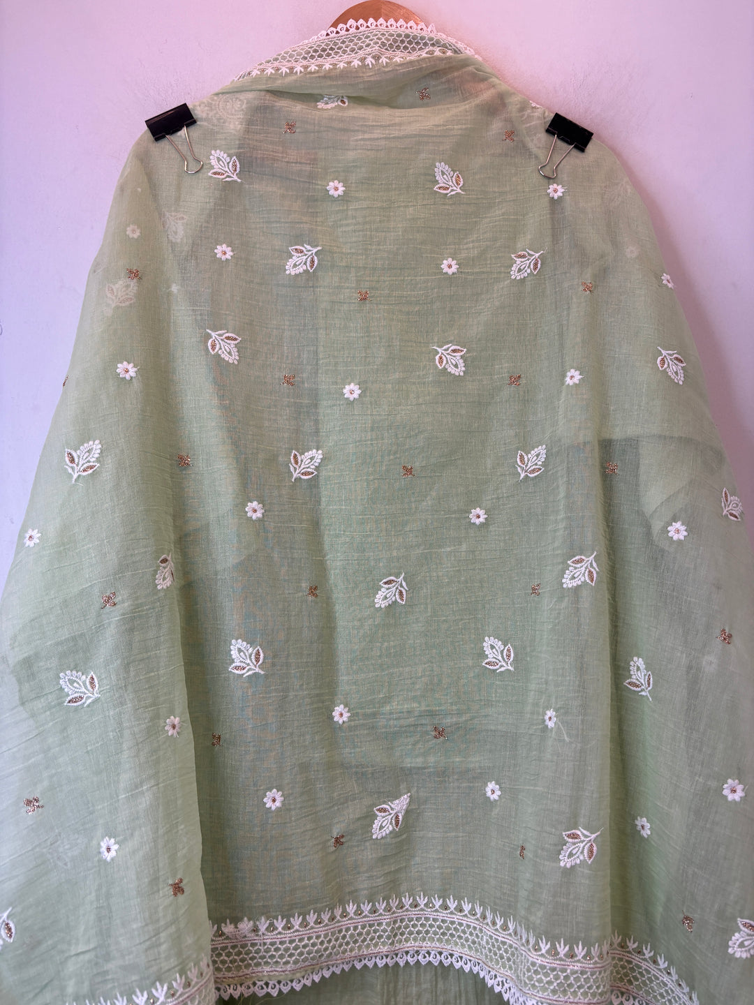 Green Mul Cotton Embroidered Suit Set with Zari Booti Detailing