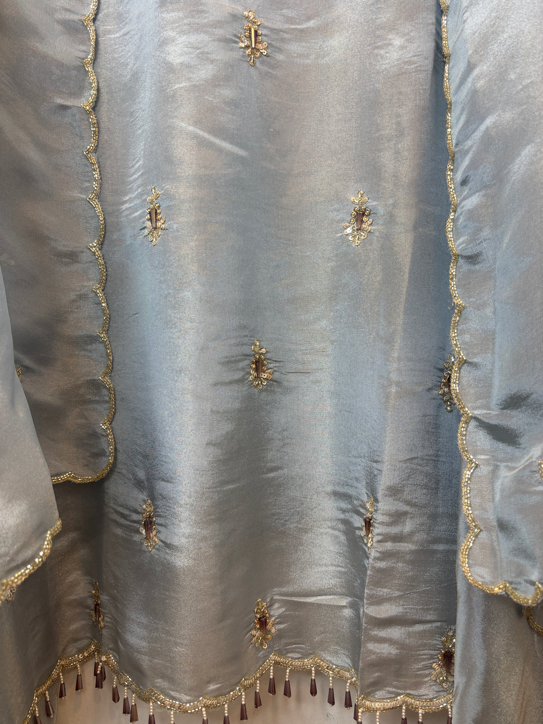 Powder Blue Tissue Handworked Suit Set with Dabka &amp; Cutdana Detailing
