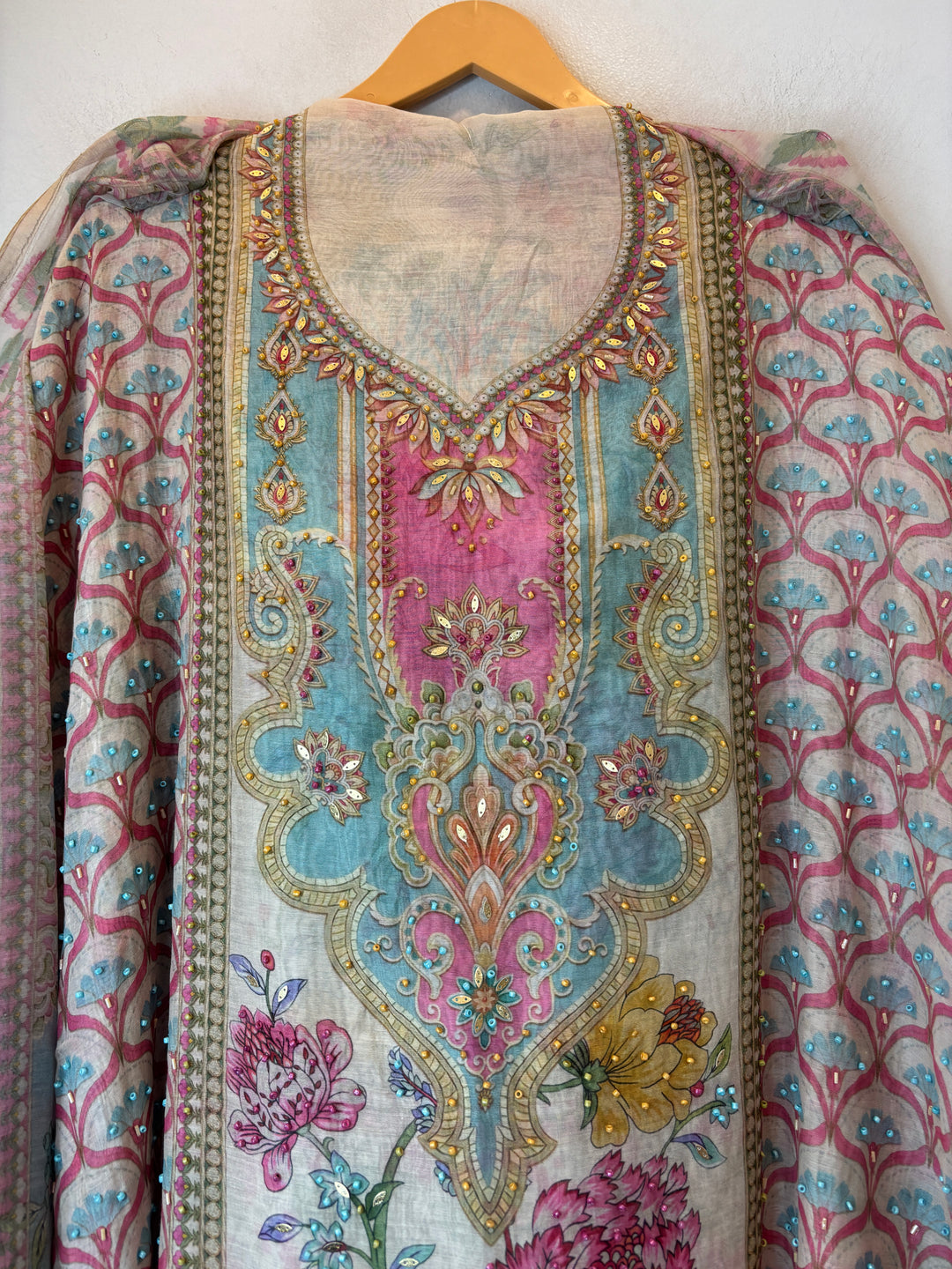 Blue Mul Cotton Digital Pearl Suit