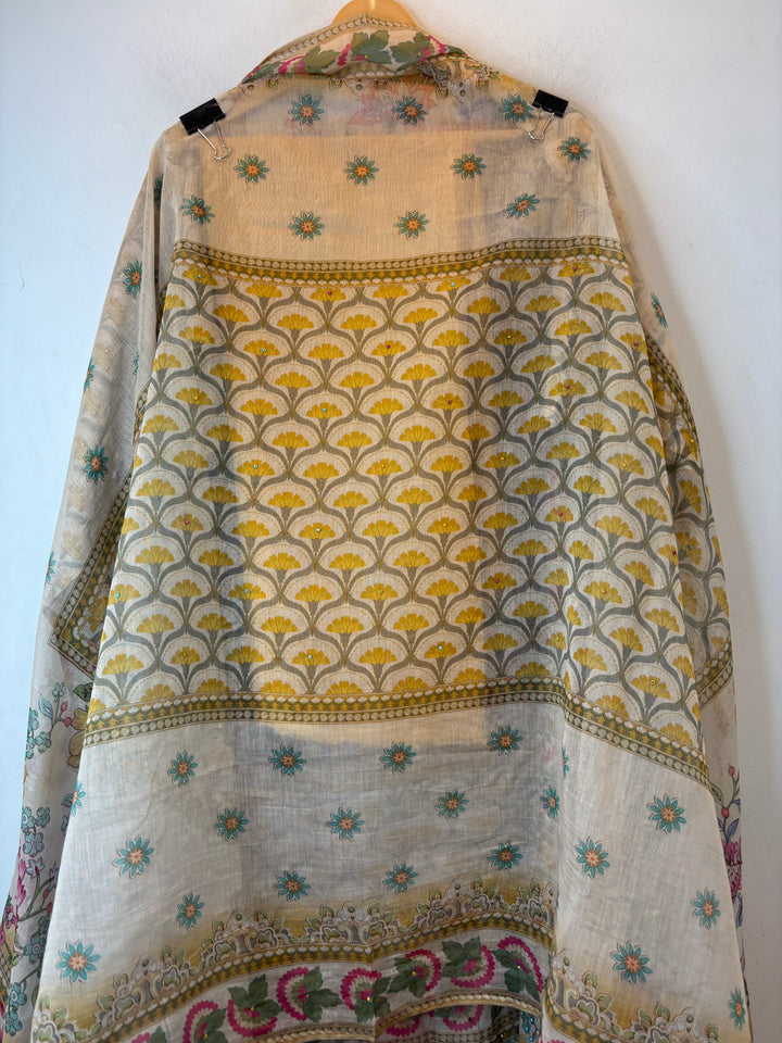 Yellow Mul Cotton Digital Pearl Suit