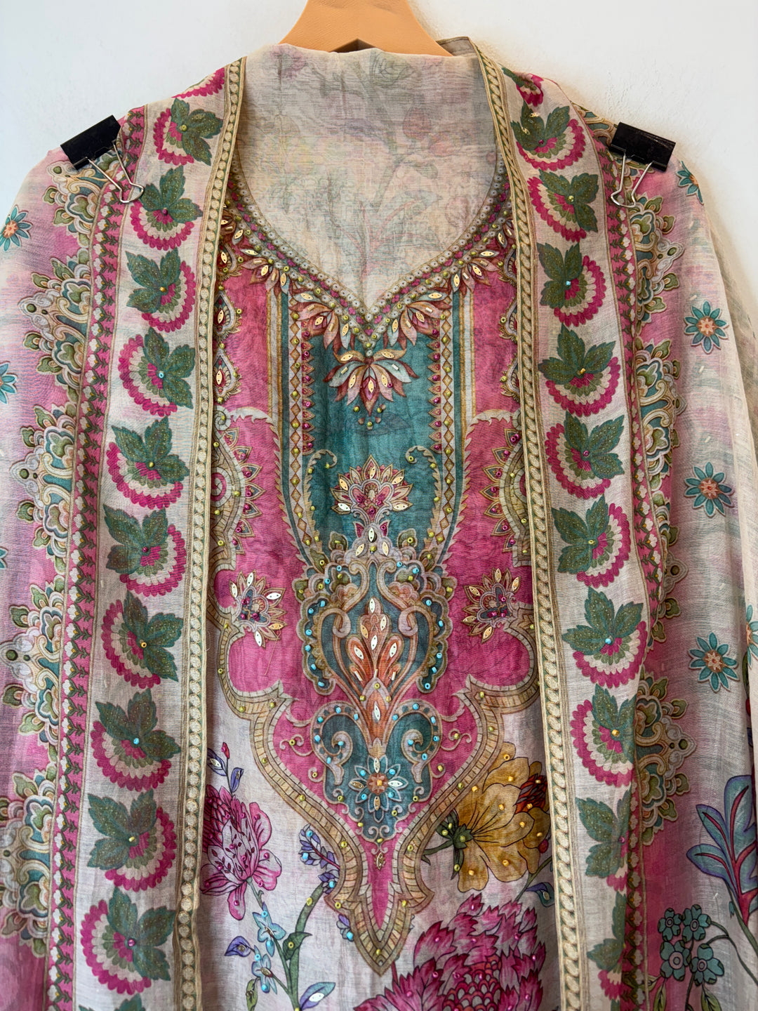 Pink Mul Cotton Digital Pearl Suit