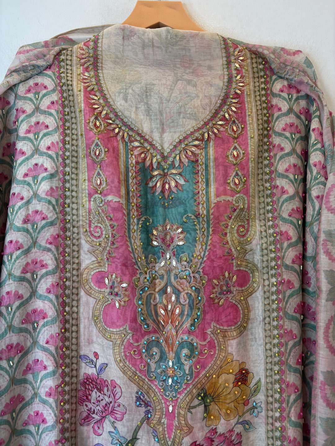 Pink Mul Cotton Digital Pearl Suit
