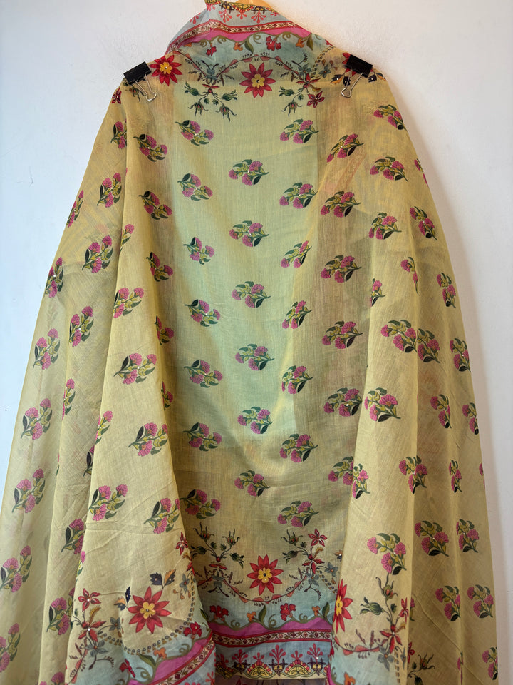 Blue Mul Cotton Printed Suit Set with Thread Embroidery &amp; Nalki Work