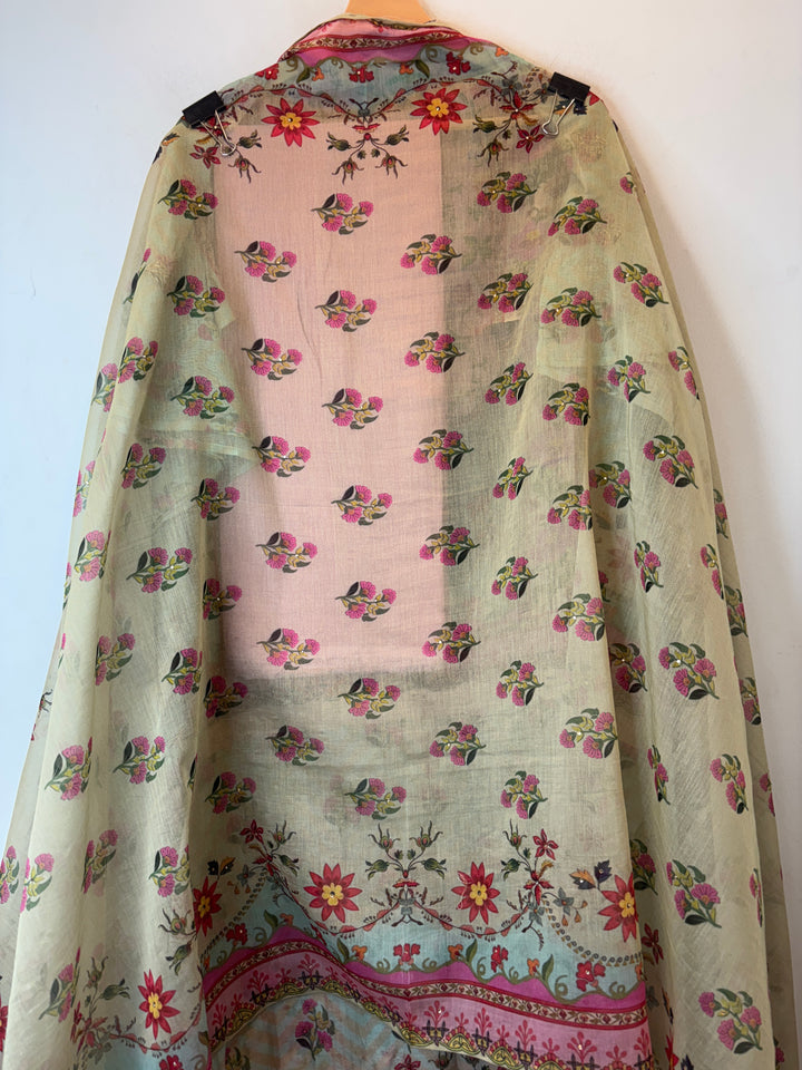 Pink Mul Cotton Printed Suit Set with Thread Embroidery &amp; Nalki Work