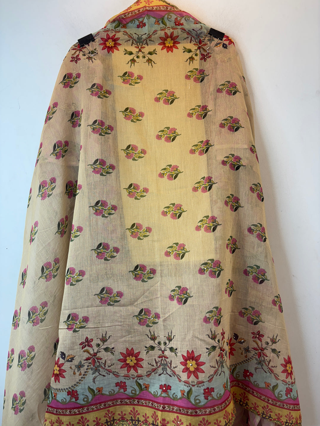Yellow Mul Cotton Printed Suit Set with Thread Embroidery &amp; Nalki Work